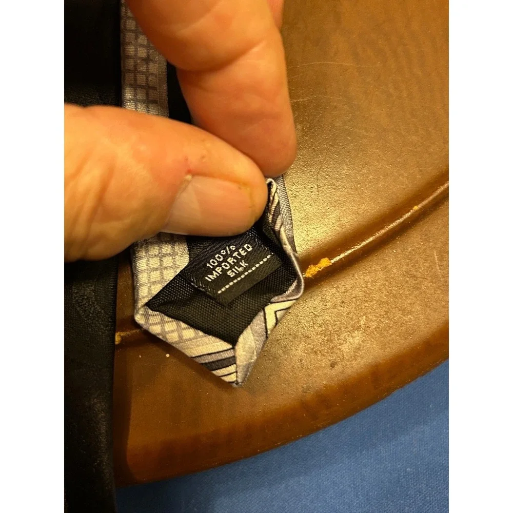 Fumagallis Black & Silver Men's 100% Silk Tie Striped‎ Necktie